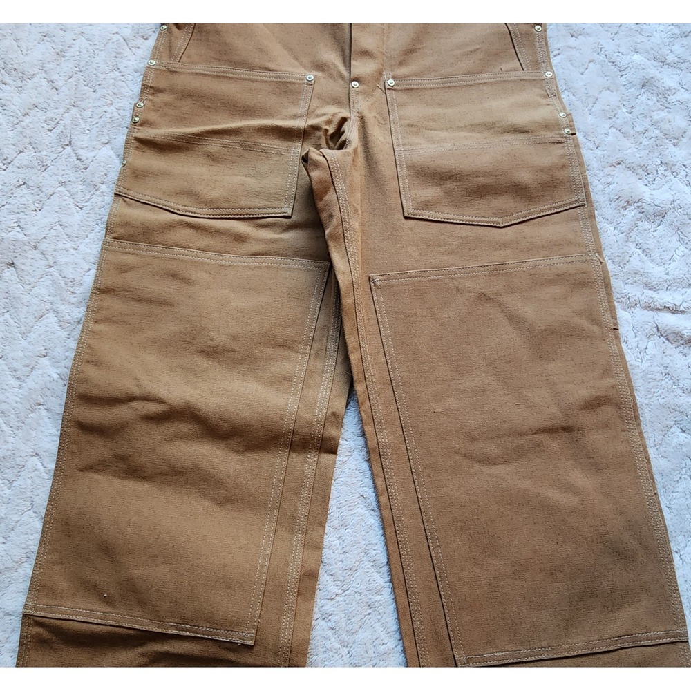 Vintage Carhartt 100 Year Anniversary Brown Duck Carpenter Bib Overalls 32x34 - Picture 7 of 9